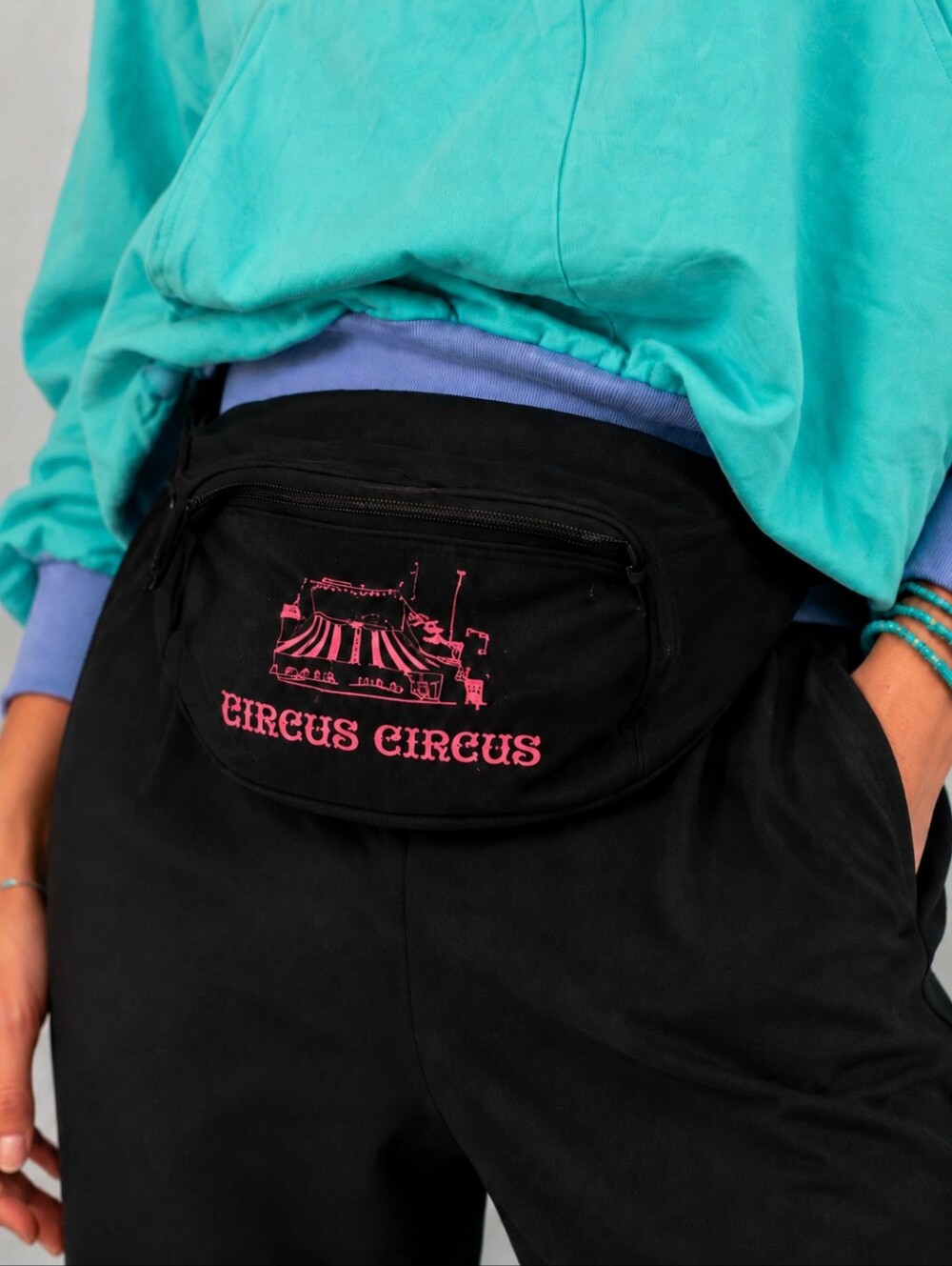 Black and Pink Circus Circus Fanny Pack Bag